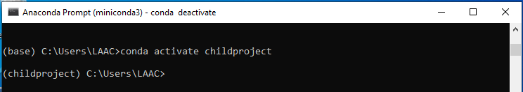 activate the childproject environment